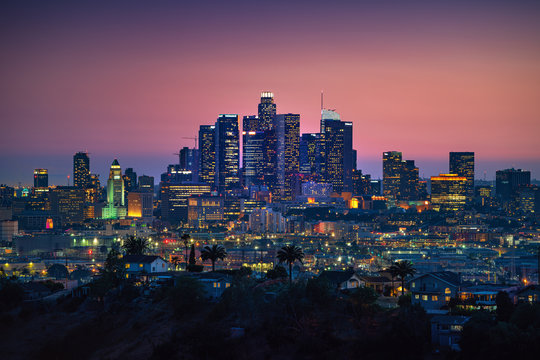 Los Angeles skyline at dusk